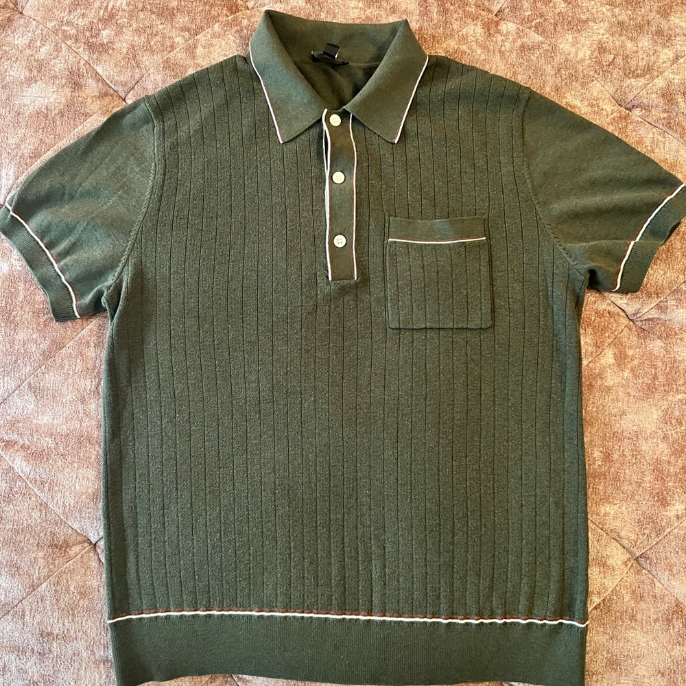 Italian Cotton Silk
Tipped Ribbed Polo
Sweater in Moss